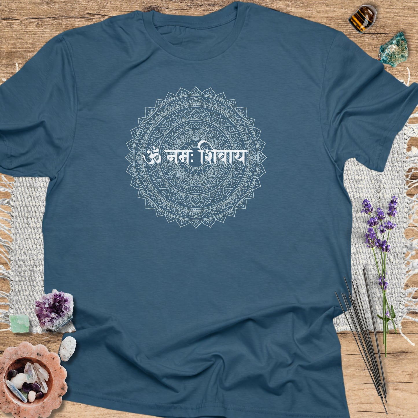 Om Namah Shivaya Mandala T-Shirt Indigo Blue