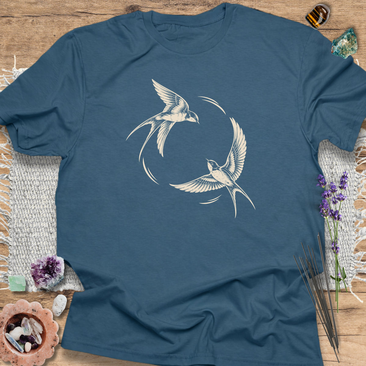 Ivory Swallows Indigo Blue