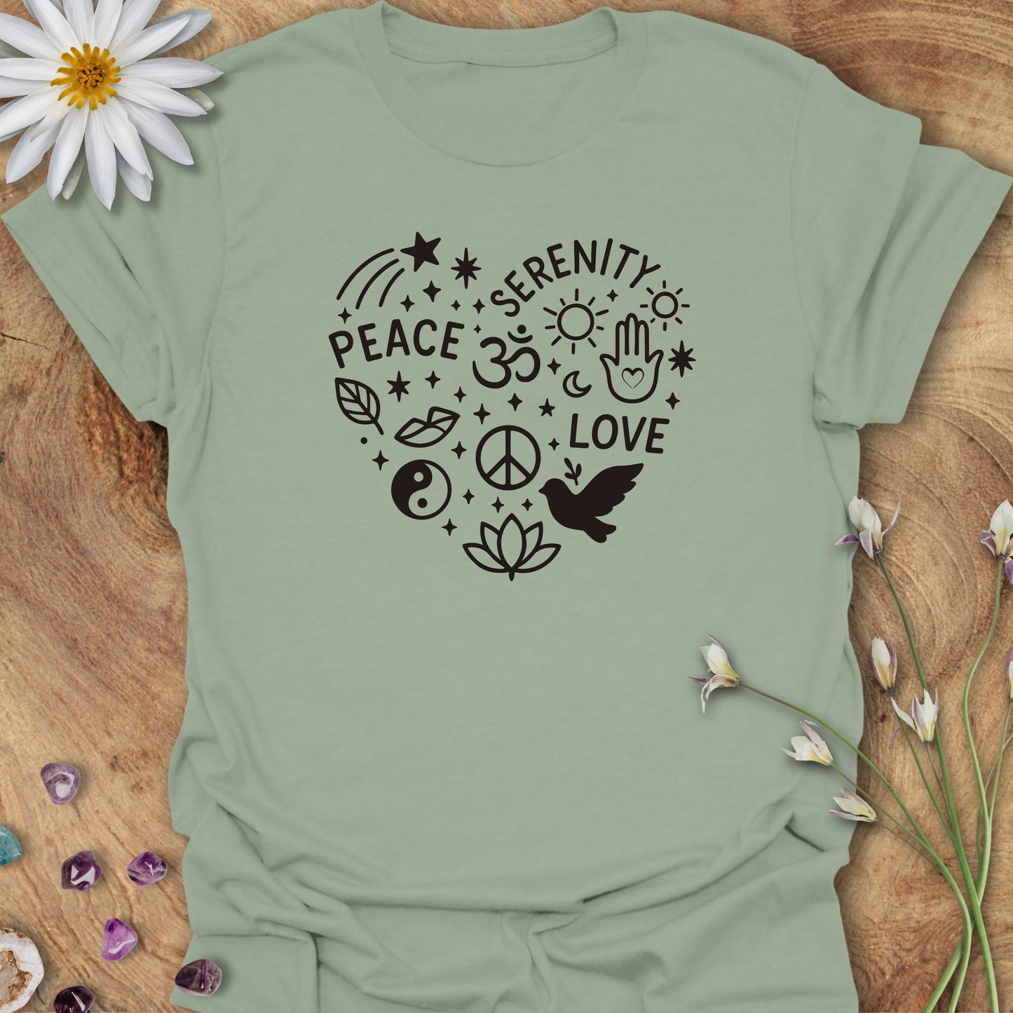 Peace Heart T-Shirt Sage