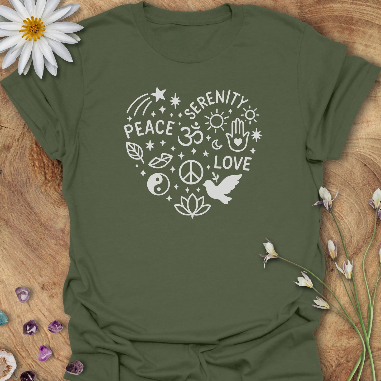 Peace Heart T-Shirt Military Green