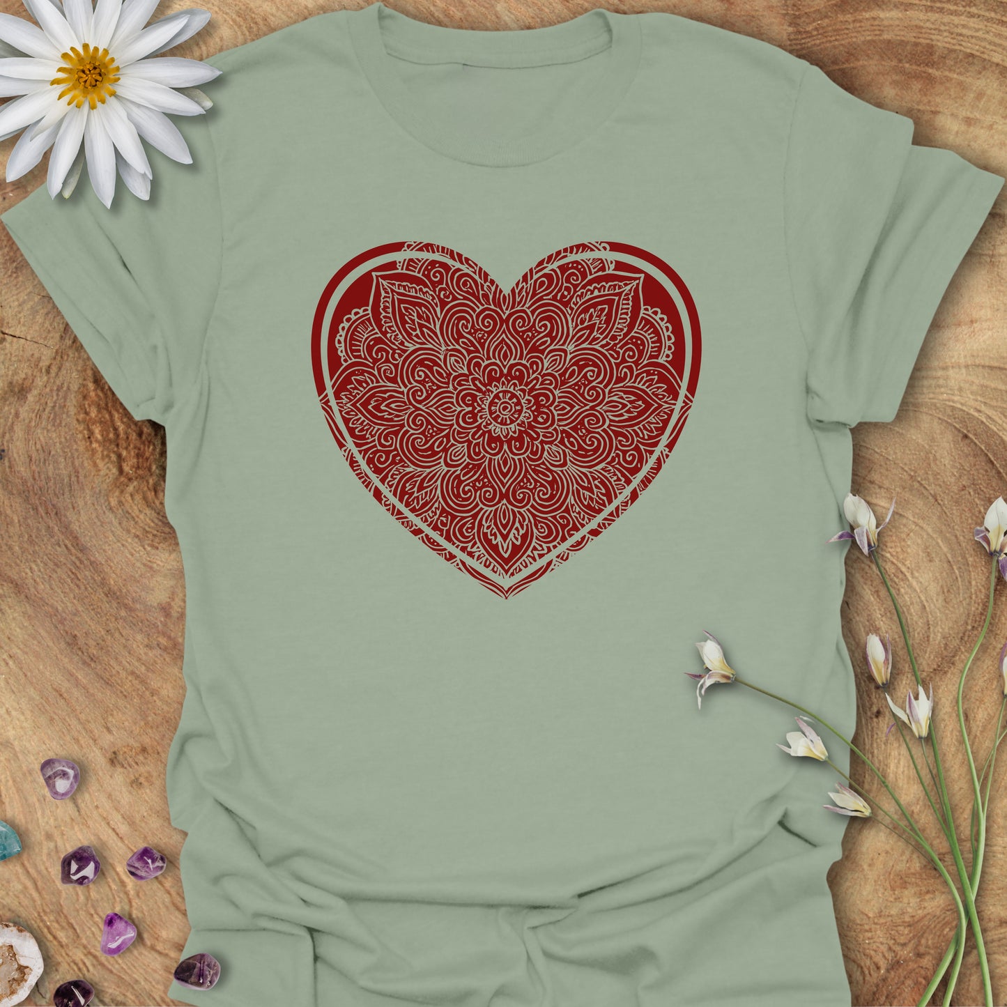 Heart Mandala T-Shirt Sage