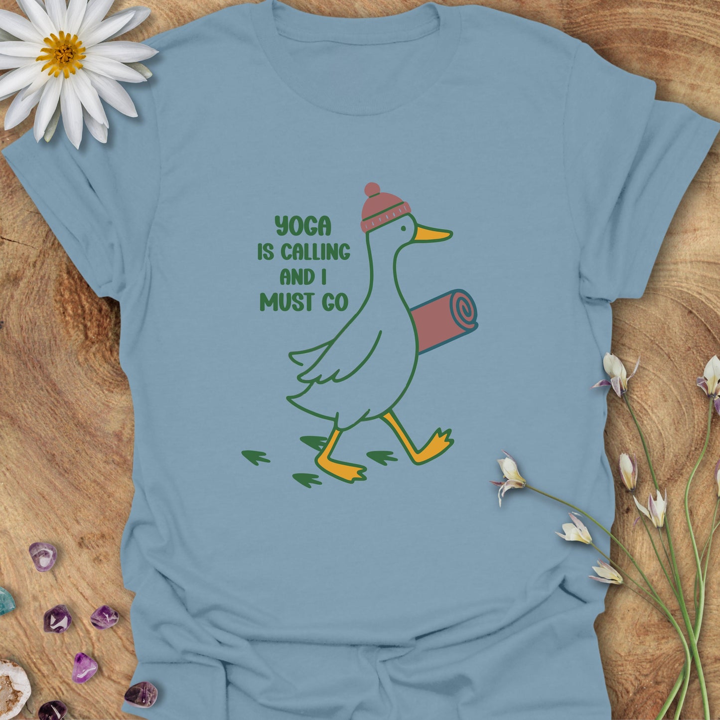 Yoga is Calling and I Must Go T-Shirt Stone Blue