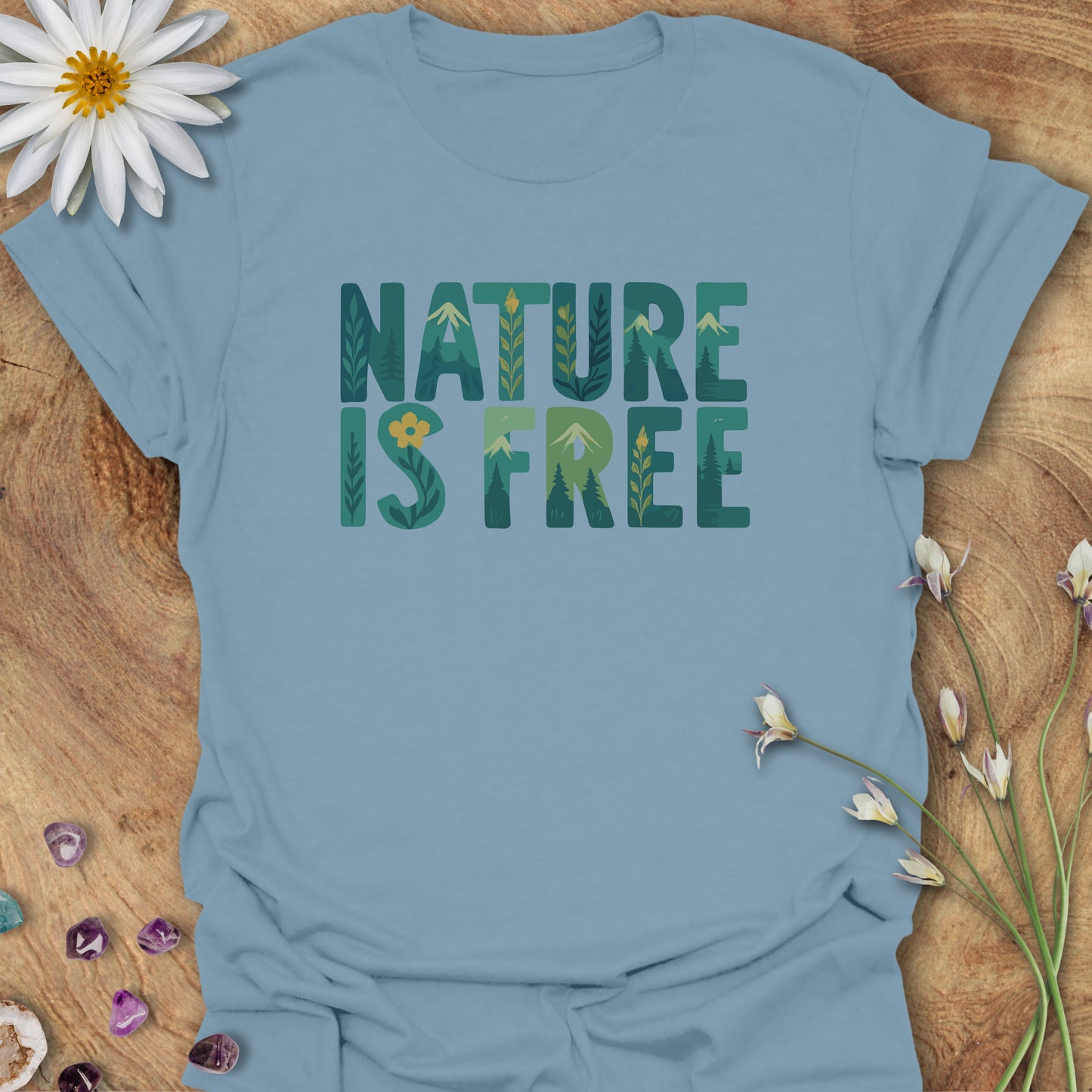 Nature is Free T-Shirt Stone Blue