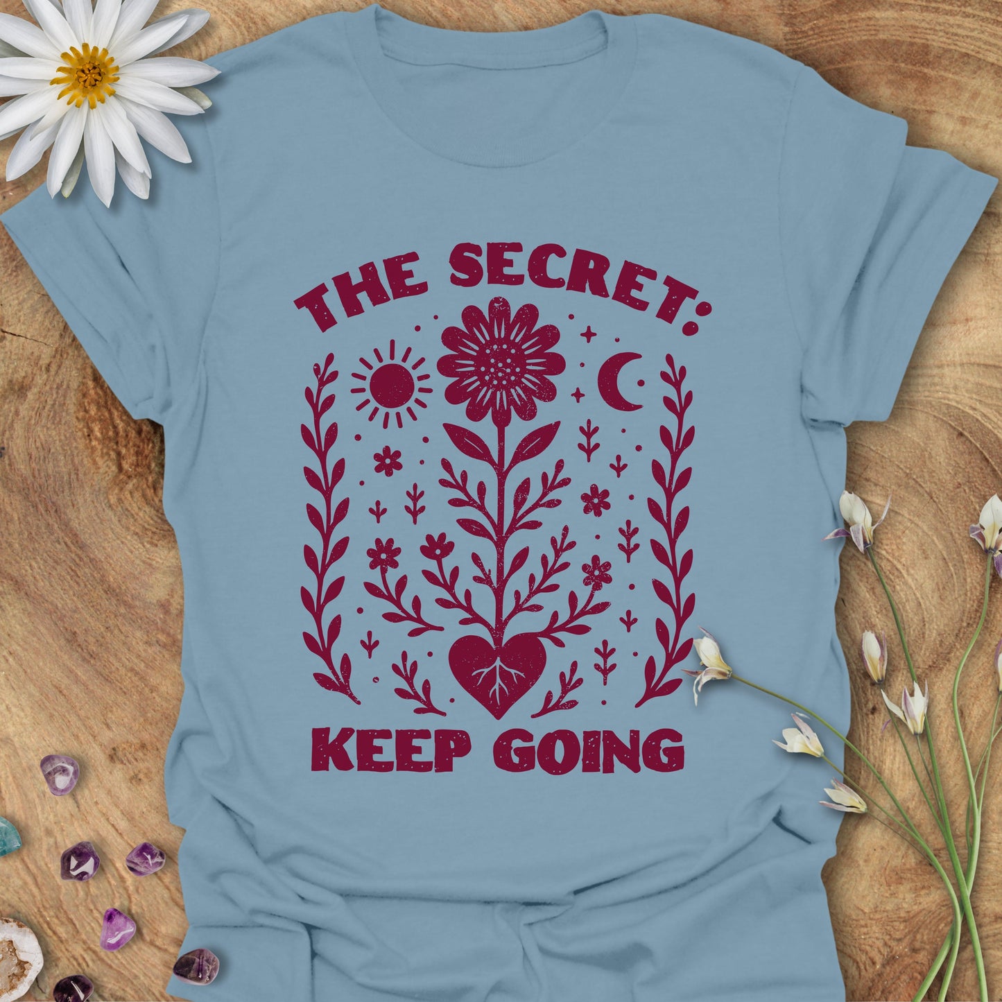 The Secret: Keep Going T-Shirt Stone Blue