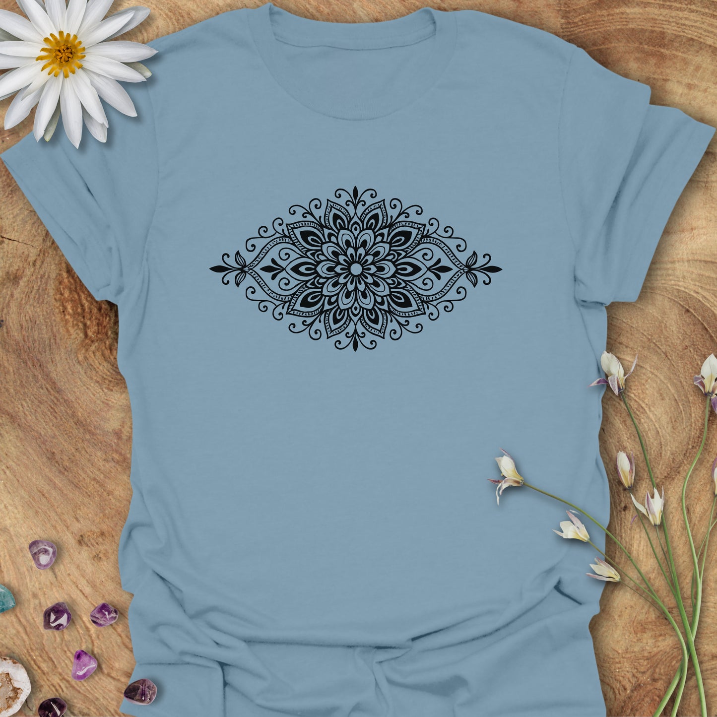 Mandala Design T-Shirt Stone Blue