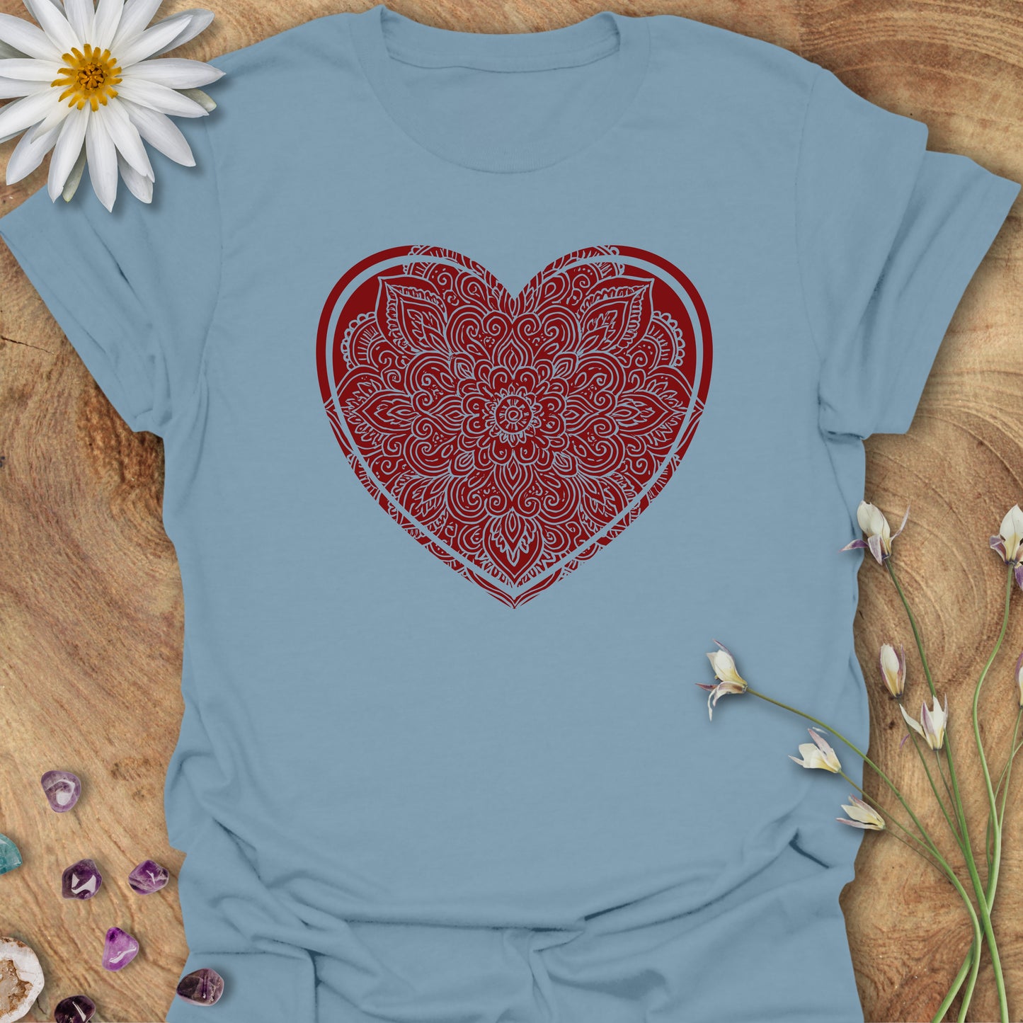 Heart Mandala T-Shirt Stone Blue