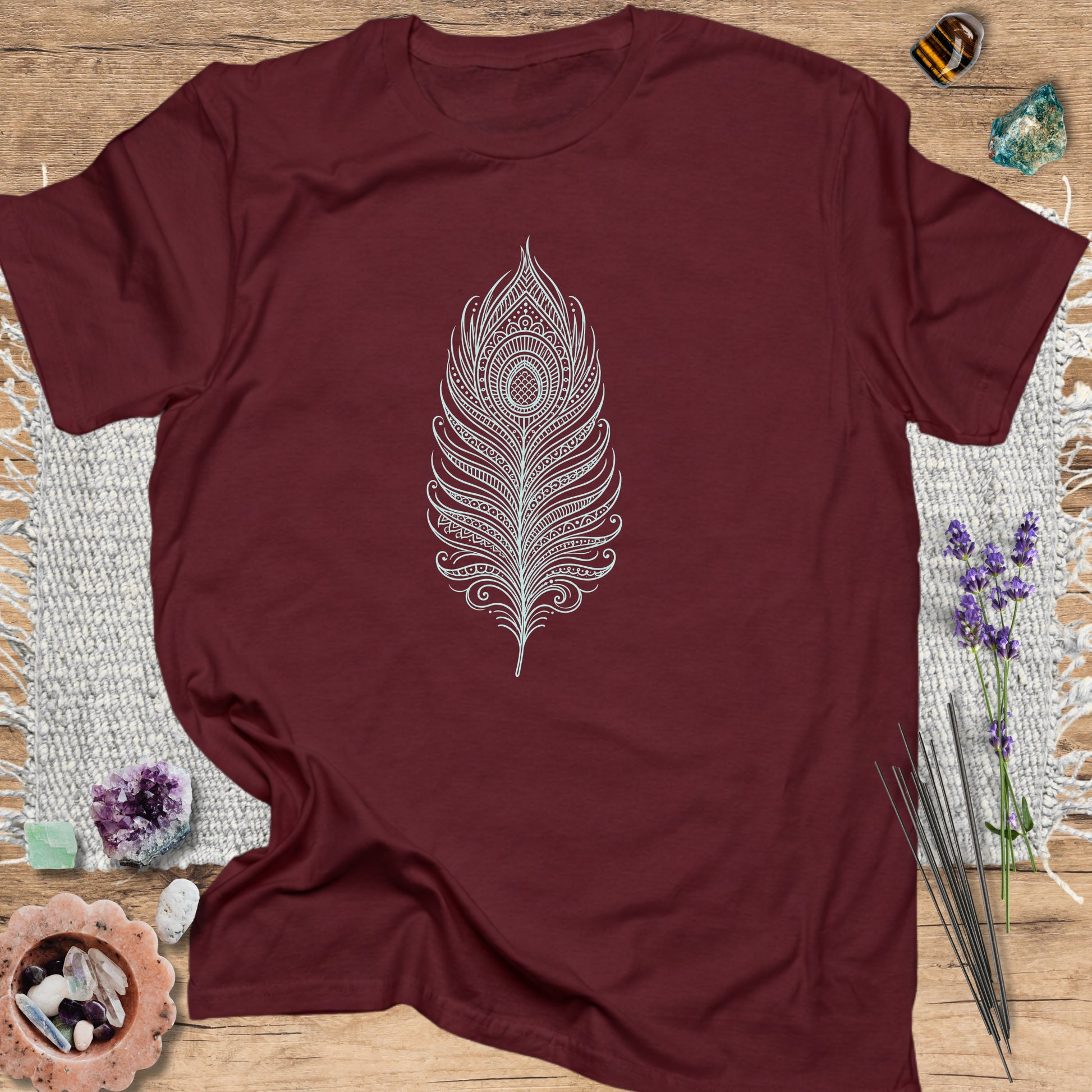 Peacock Feather T-Shirt Maroon