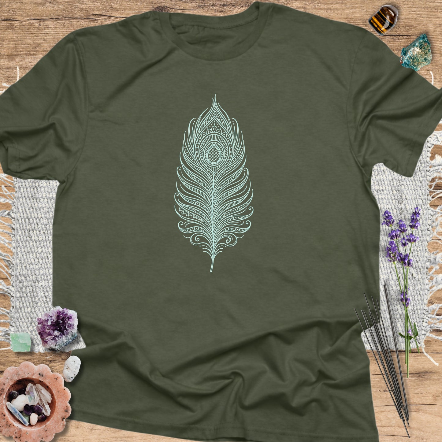 Peacock Feather T-Shirt Military Green