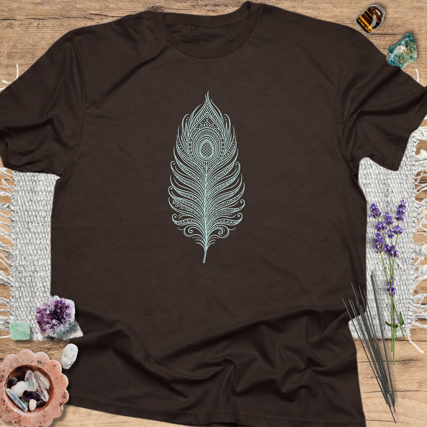 Peacock Feather T-Shirt Dark Chocolate