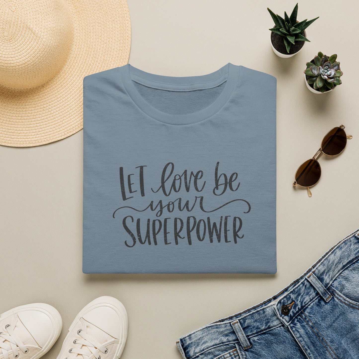 Let Love Be Your Superpower T-Shirt Stone Blue
