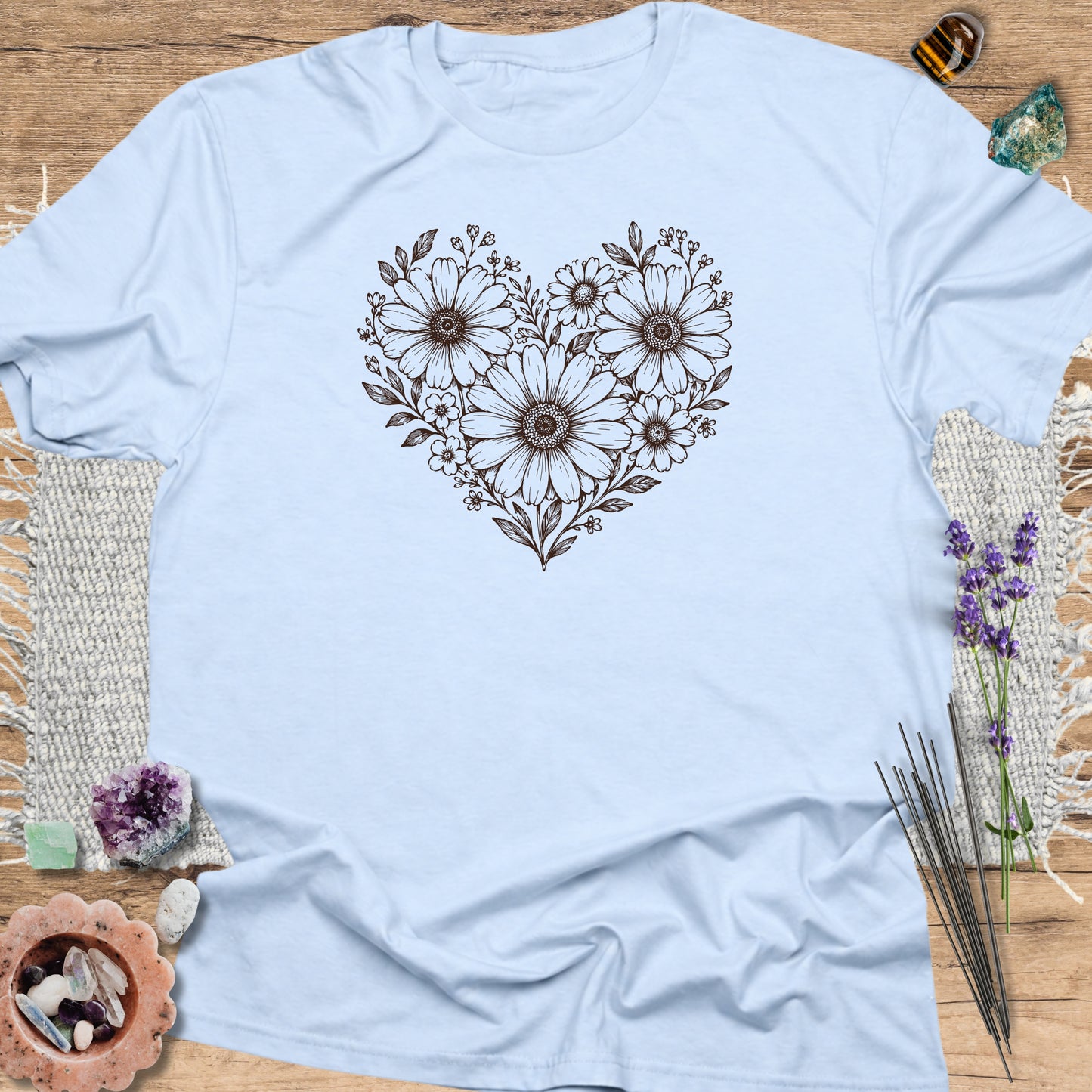 Daisy Heart T-Shirt Light Blue