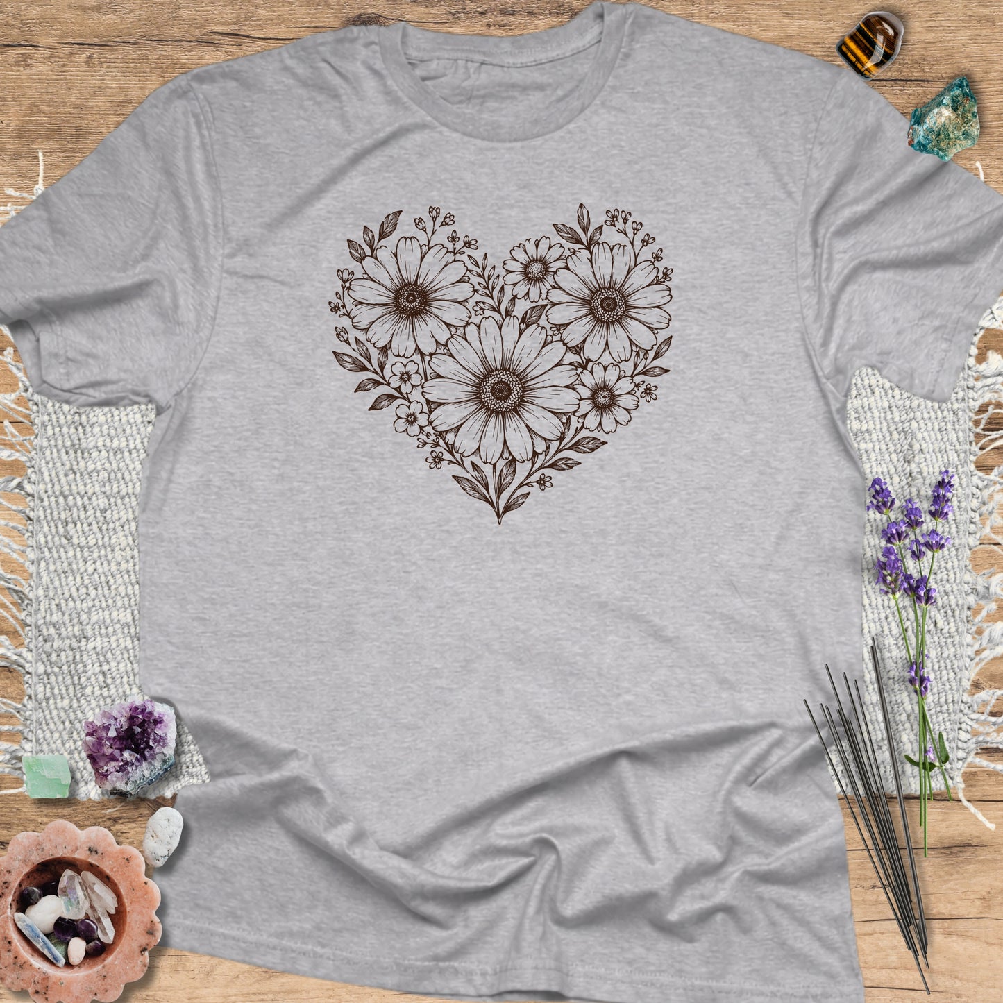 Daisy Heart T-Shirt Sport Grey