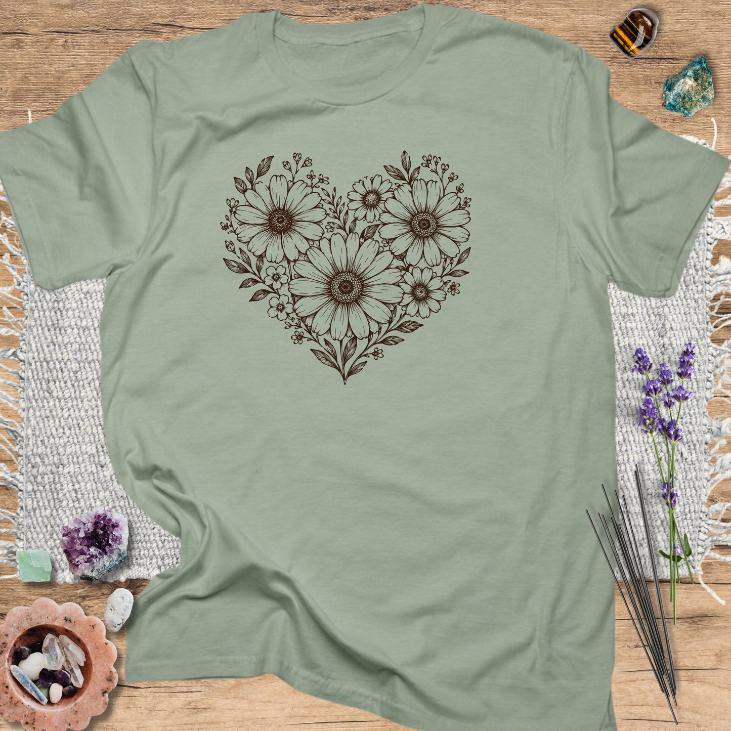 Daisy Heart T-Shirt Sage