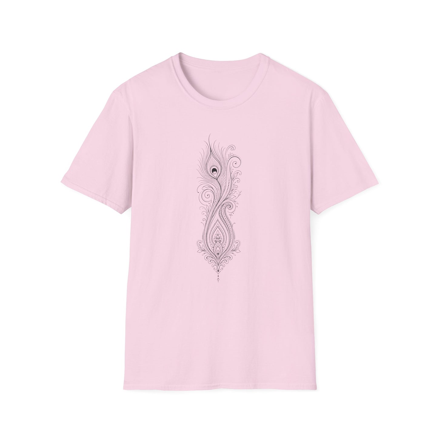 Peacock Feather Line Art Tee — Minimal Boho Graphic T-Shirt