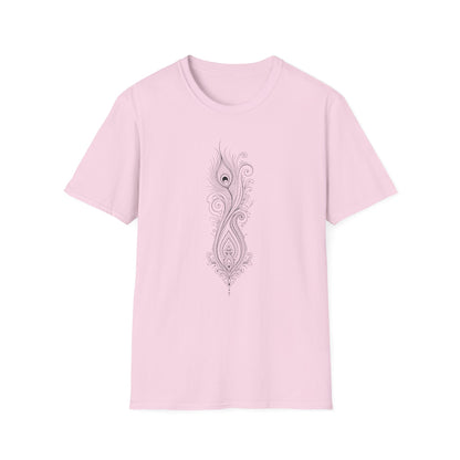 Peacock Feather Line Art Tee — Minimal Boho Graphic T-Shirt