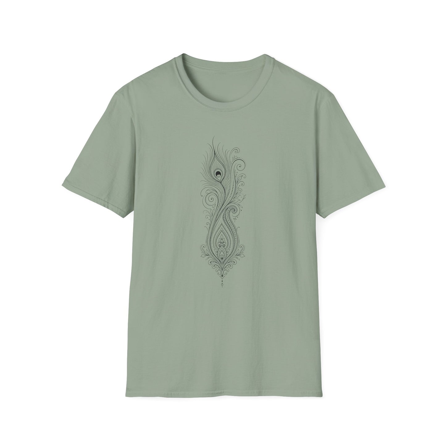 Peacock Feather Line Art Tee — Minimal Boho Graphic T-Shirt
