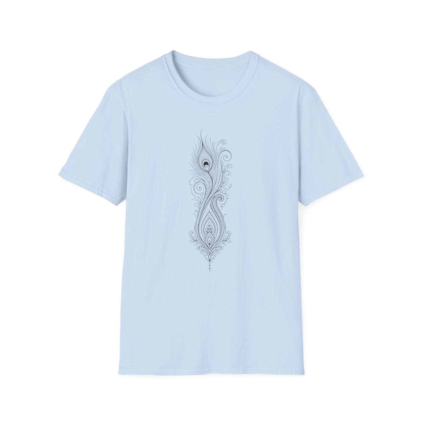 Peacock Feather Line Art Tee — Minimal Boho Graphic T-Shirt