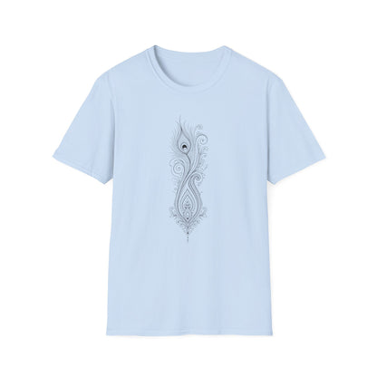 Peacock Feather Line Art Tee — Minimal Boho Graphic T-Shirt