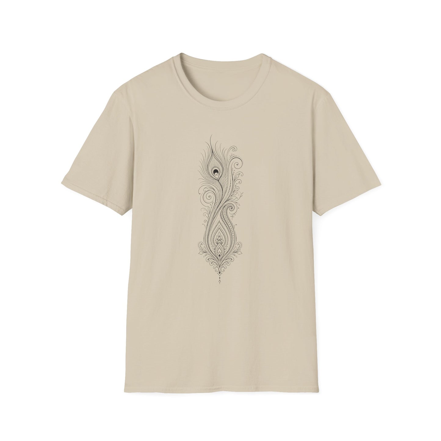 Peacock Feather Line Art Tee — Minimal Boho Graphic T-Shirt
