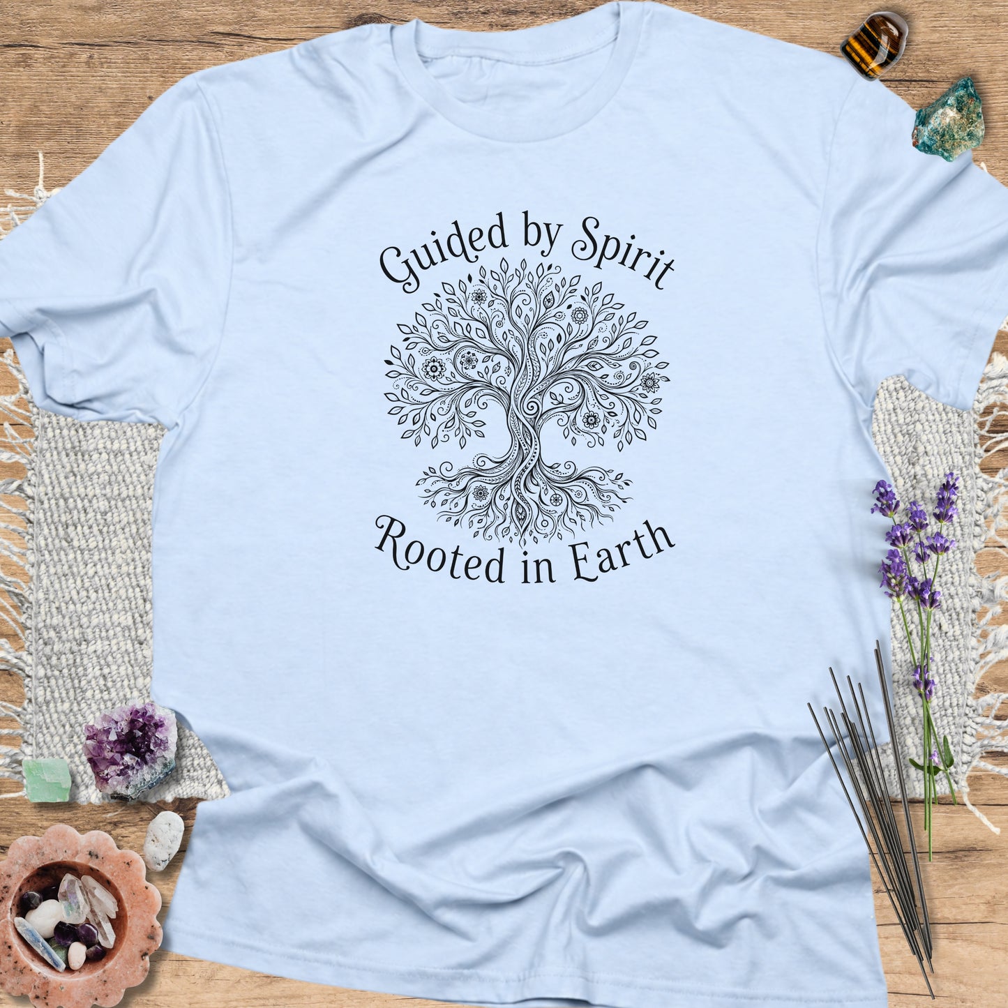 Guided by Spirit Tree T-Shirt Light Blue