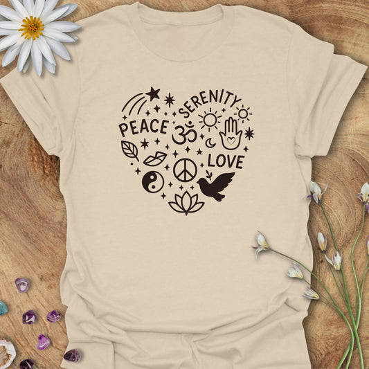 Boho Peace Heart T-Shirt Sand