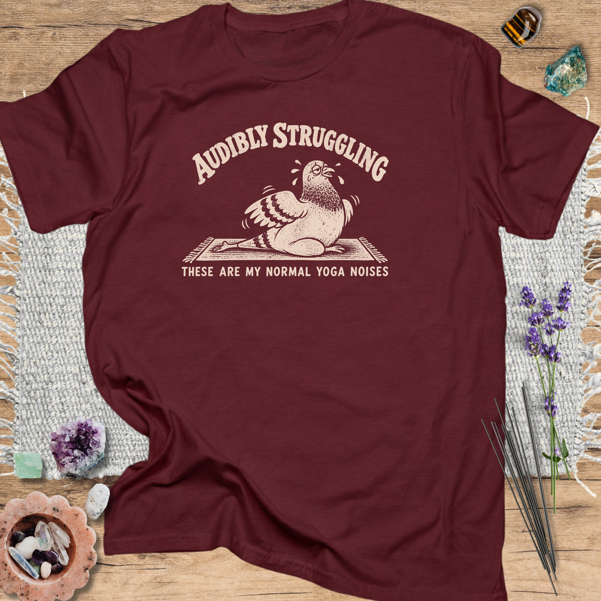 Audibly Struggling Yoga Pigeon Maroon