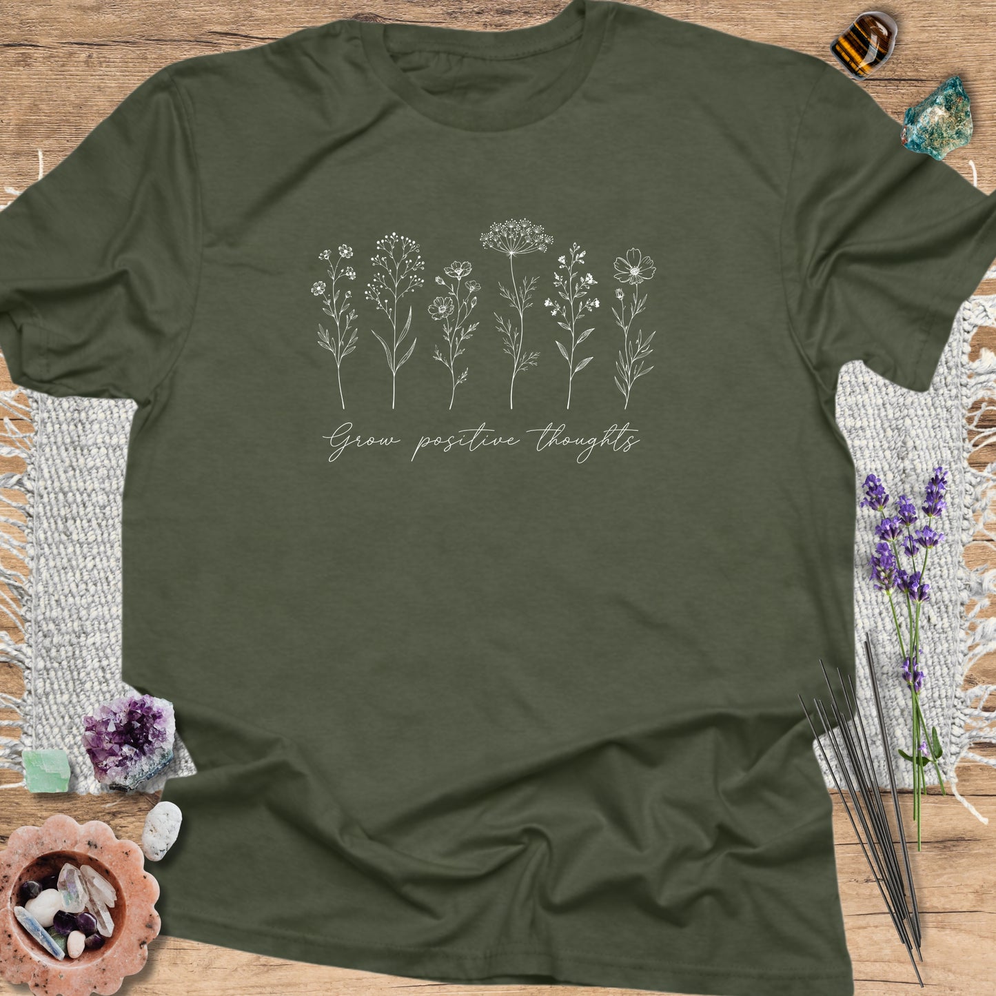 Grow Positive Thoughts T-Shirt Military Green