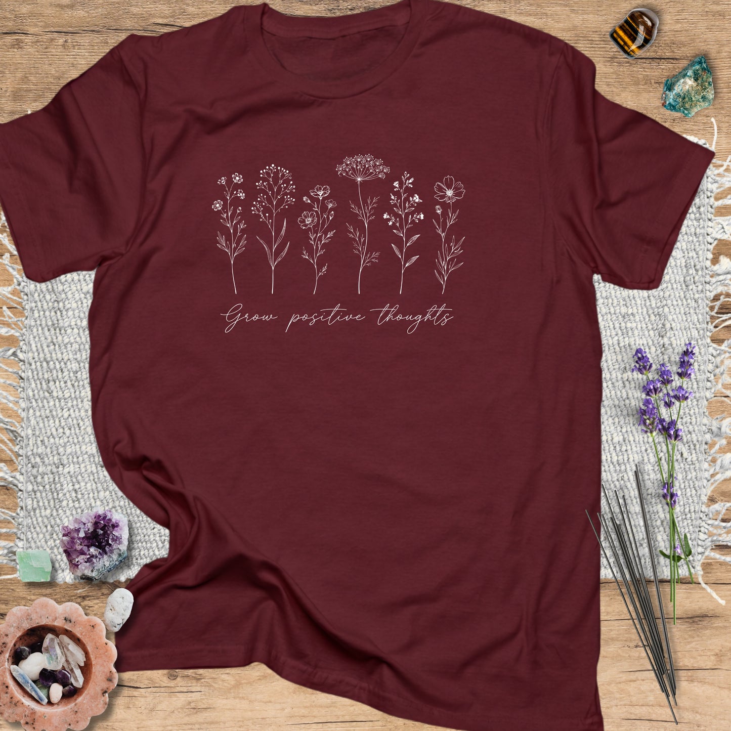 Grow Positive Thoughts T-Shirt Maroon