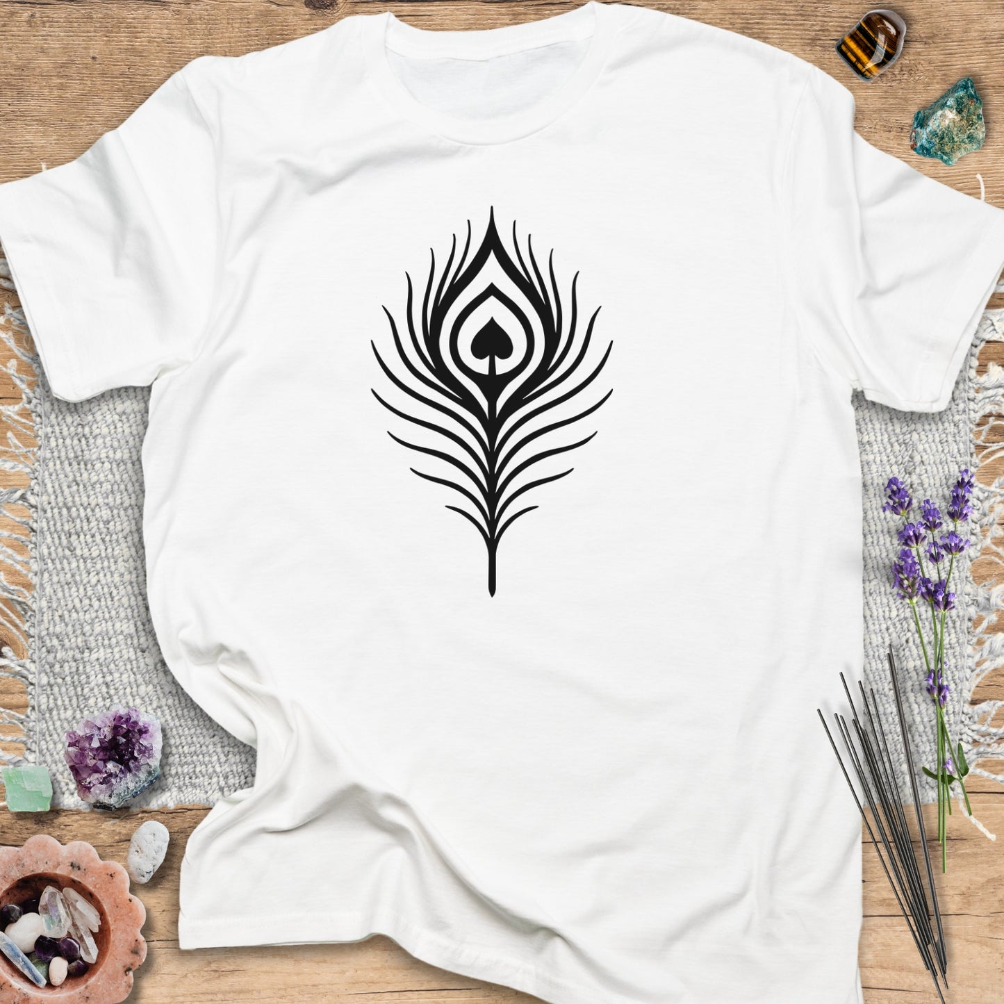 Peacock Heart Feather T-Shirt