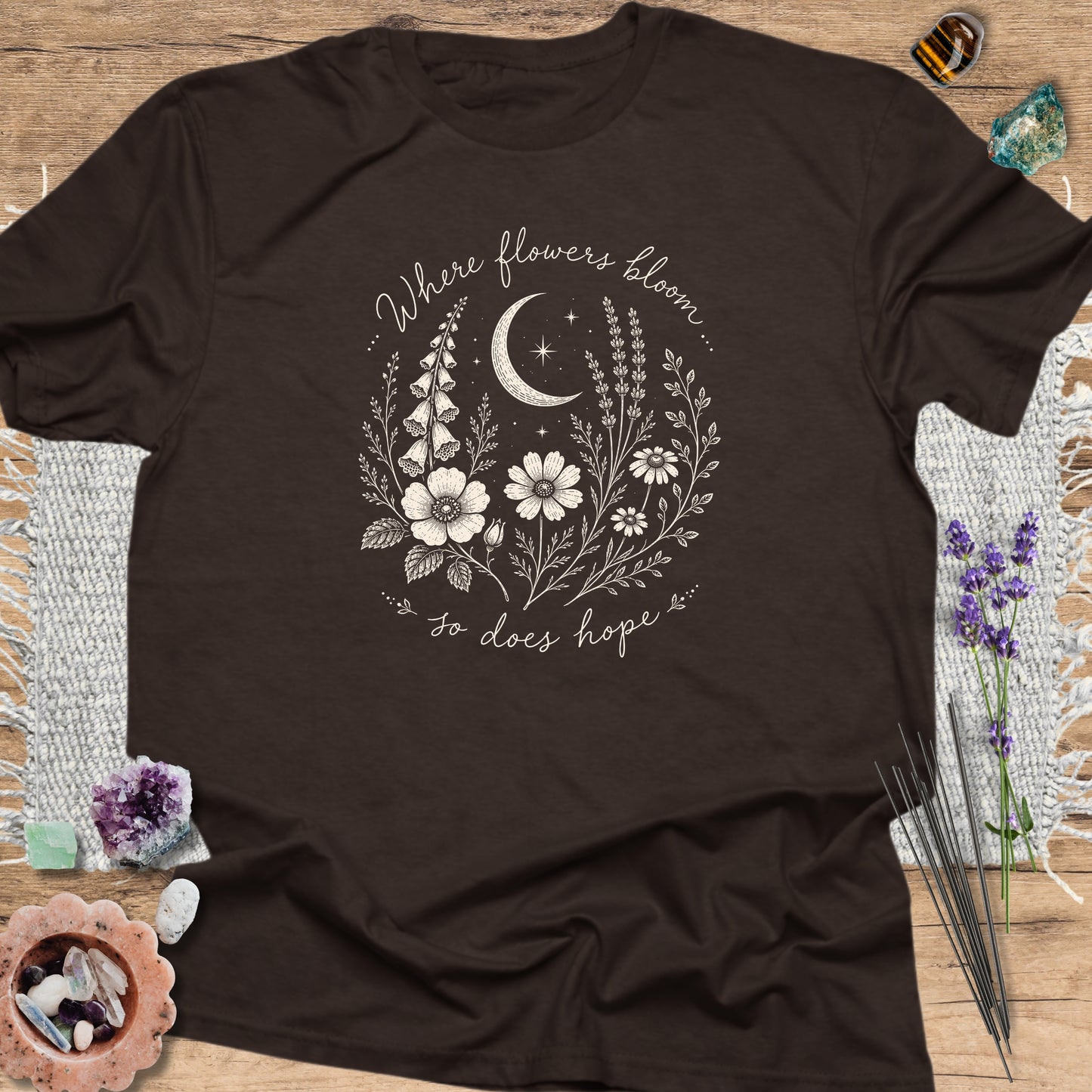 Where Flowers Bloom T-Shirt Dark Chocolate