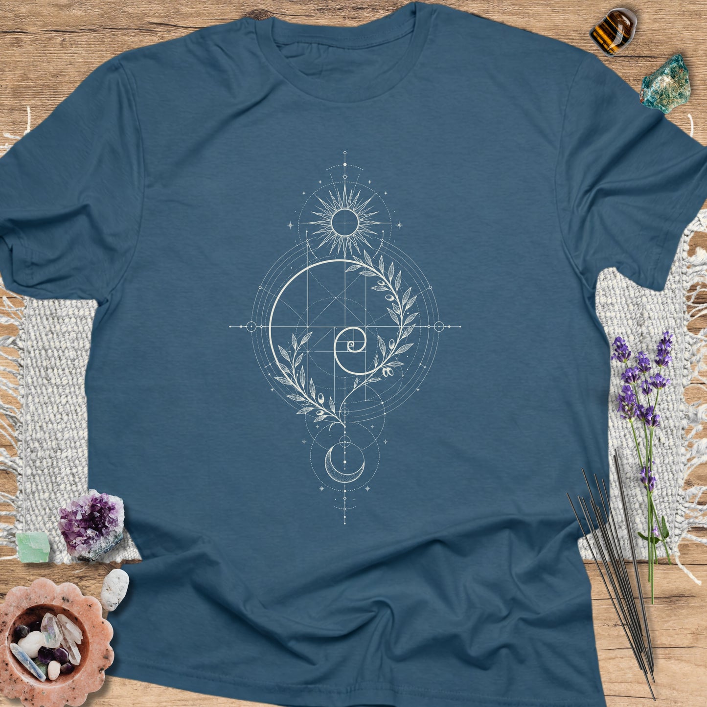 Fibonacci Spiral T-Shirt Indigo Blue