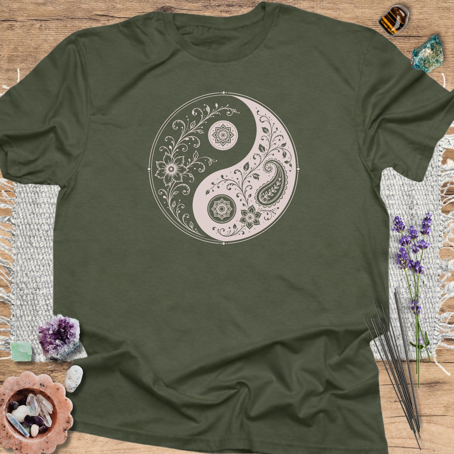 Yin Yang Paisley T-Shirt Military Green