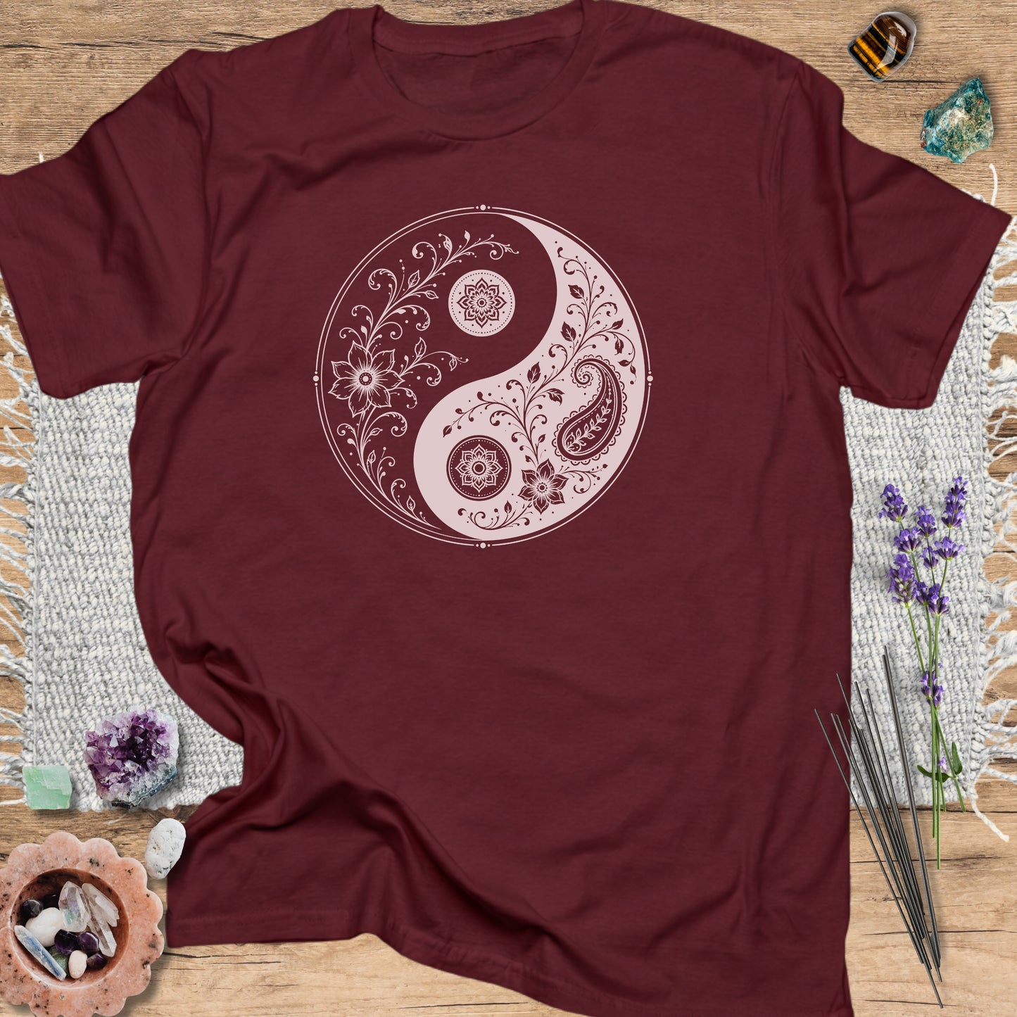 Yin Yang Paisley T-Shirt Maroon