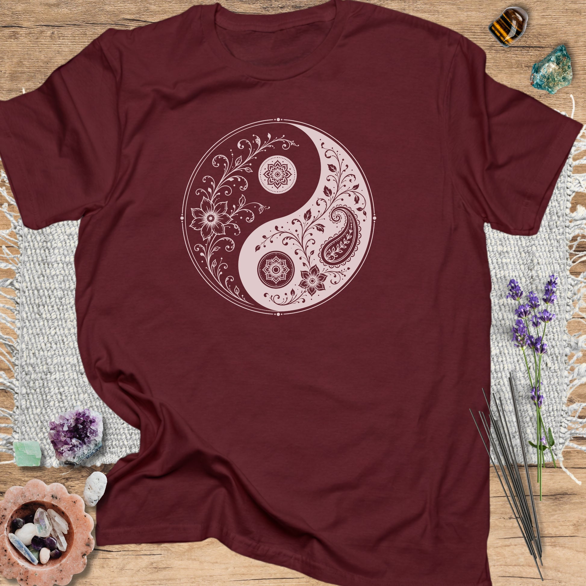 Yin Yang Paisley T-Shirt Maroon