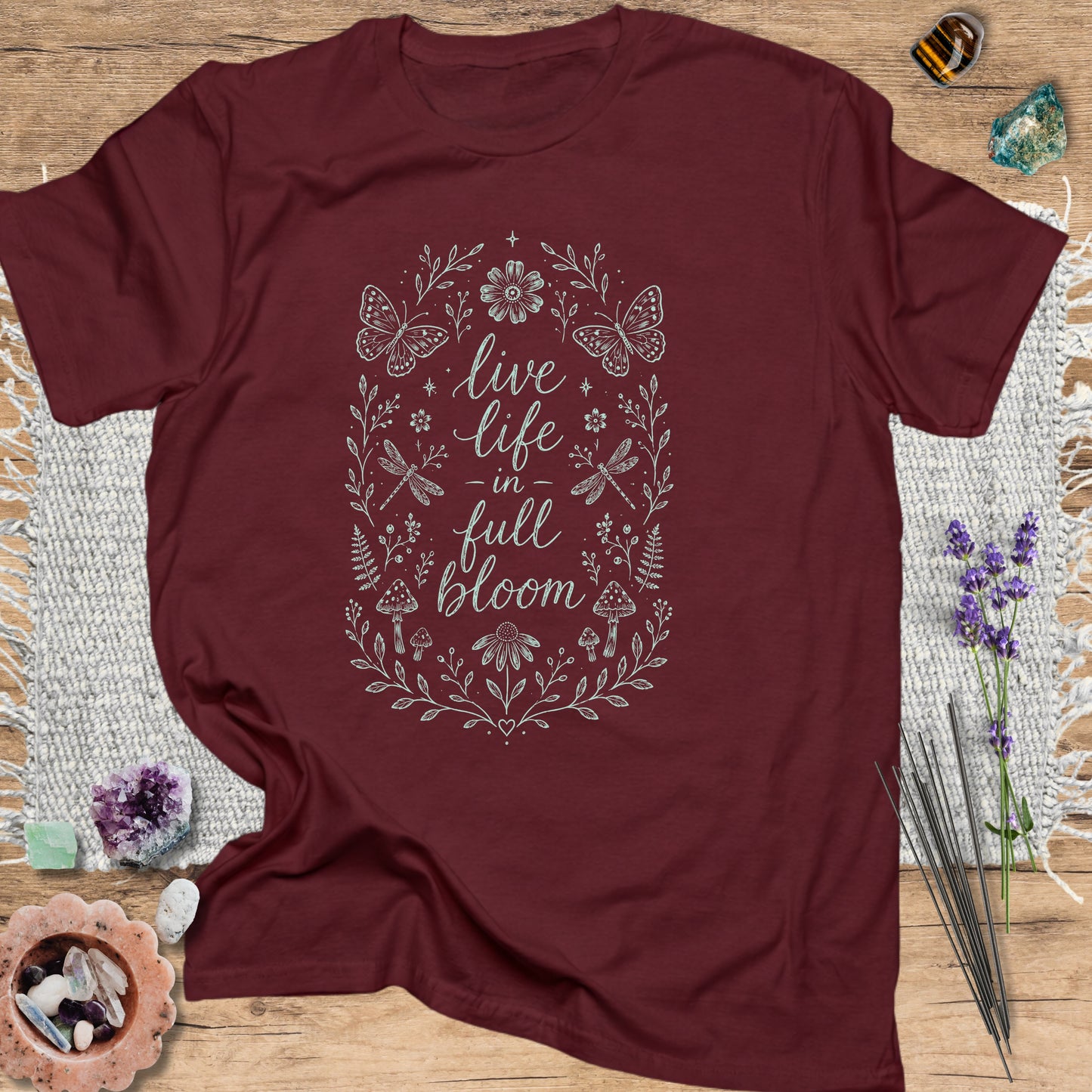 Live Life in Full Bloom T-Shirt Maroon