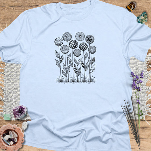 Botanical Zentangle T-Shirt Light Blue