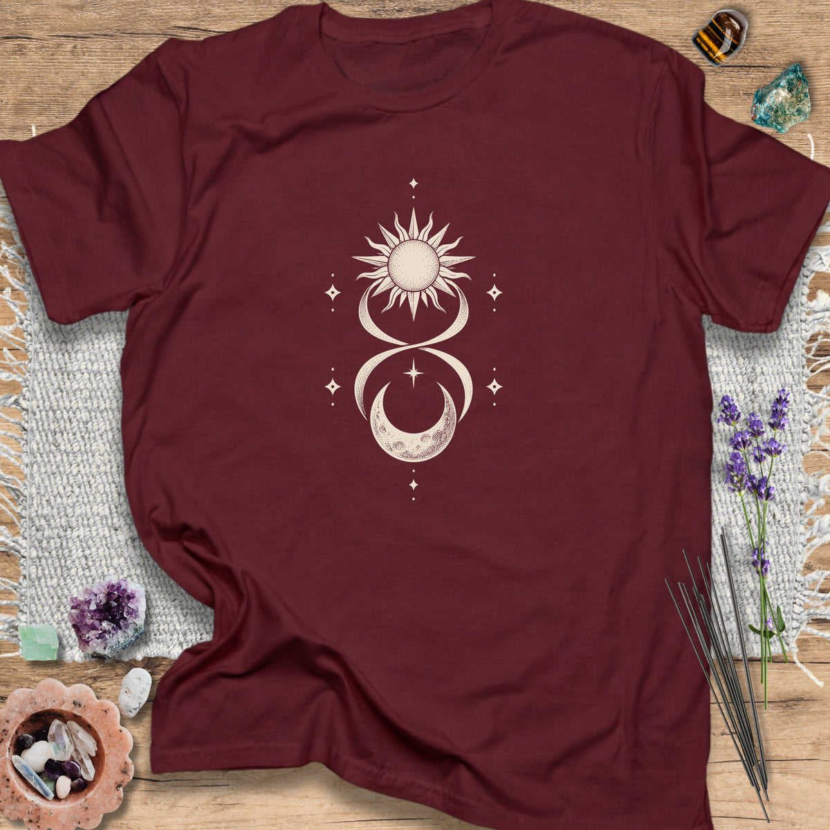 Celestial Sun and Moon Maroon