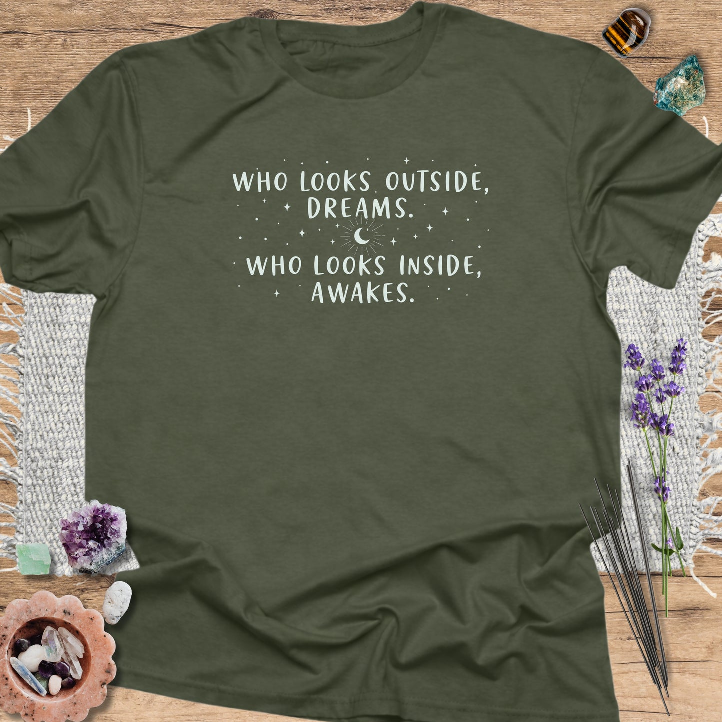 Who Looks Inside, Awakes T-Shirt Military Green