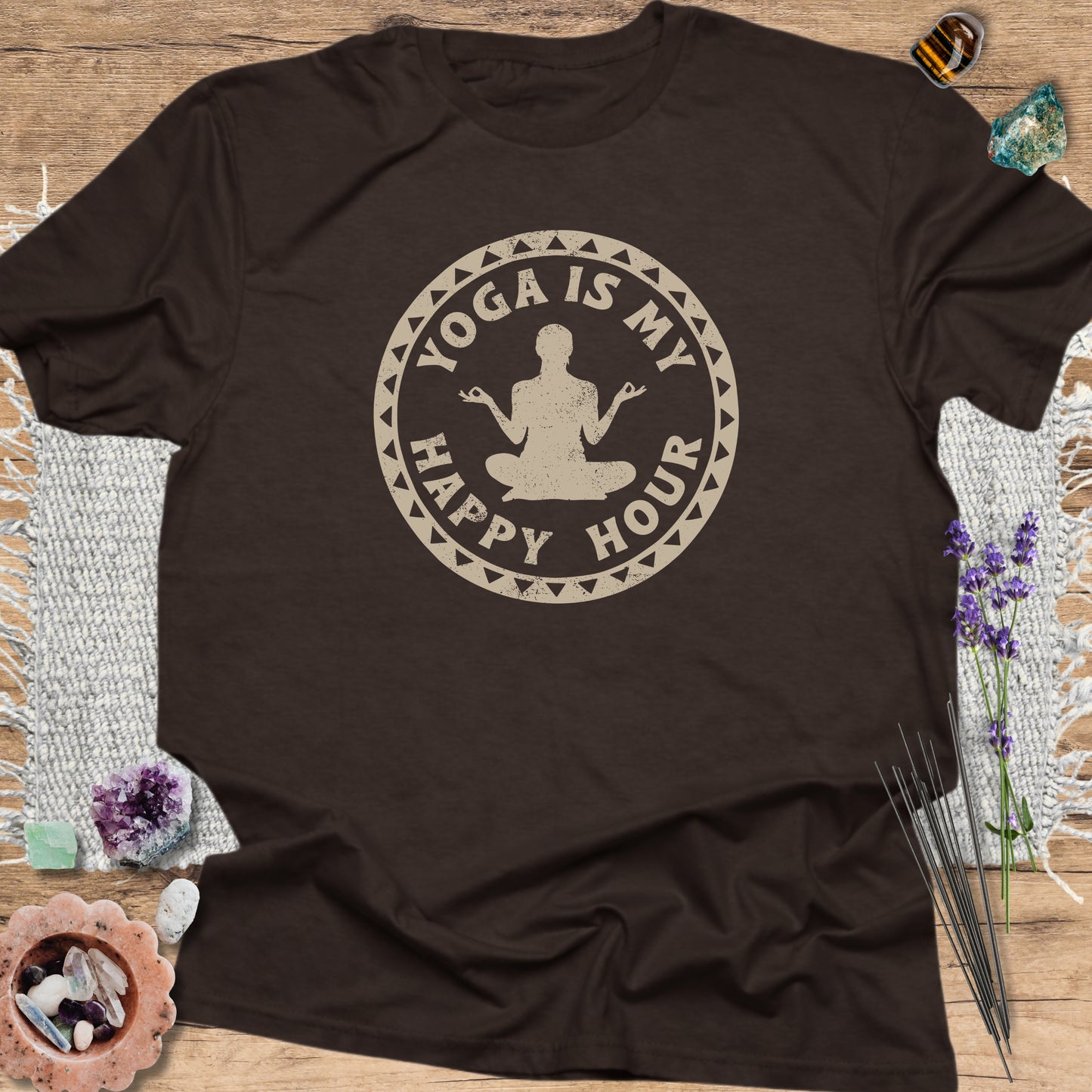 Yoga Is My Happy Hour T-Shirt Dark Chocolate