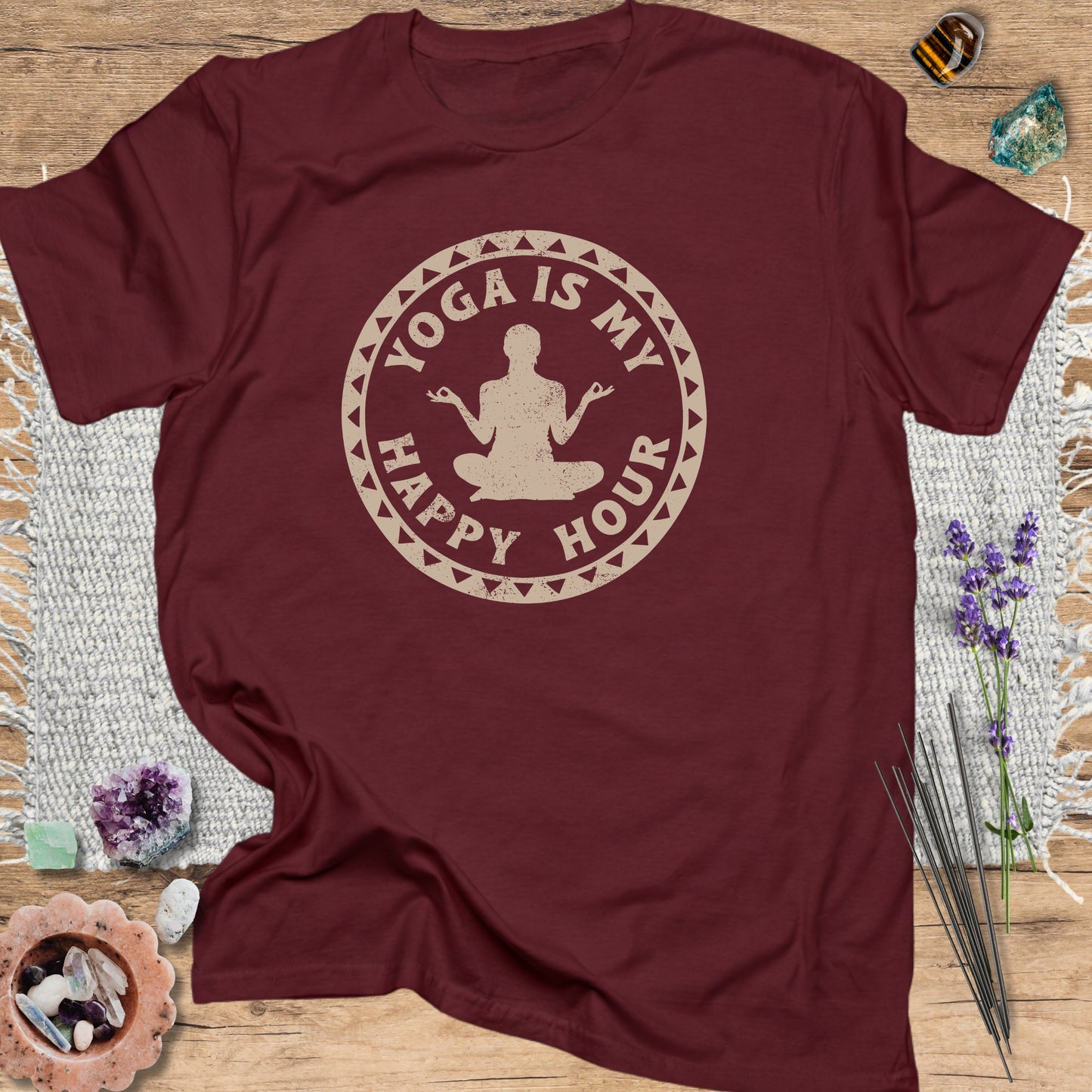Yoga Is My Happy Hour T-Shirt Maroon