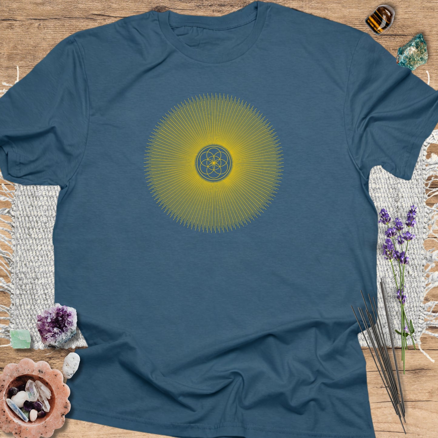 Radiant Seed of Life T-Shirt Indigo Blue