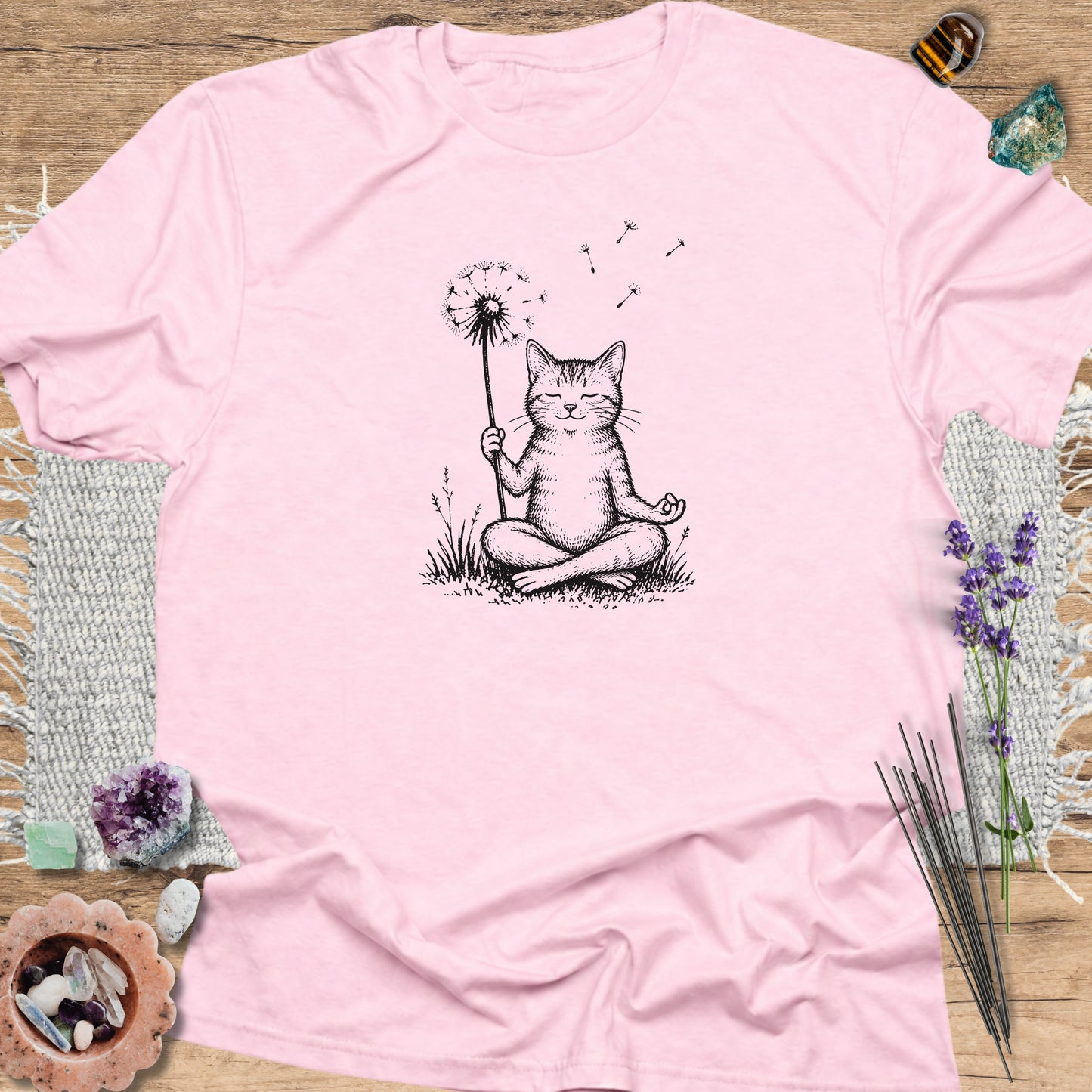 Cat With Dandelion Light Pink