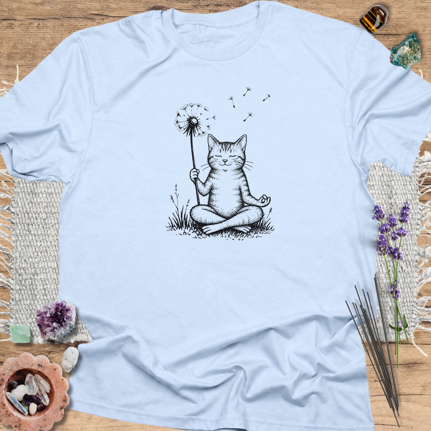 Cat With Dandelion Light Blue