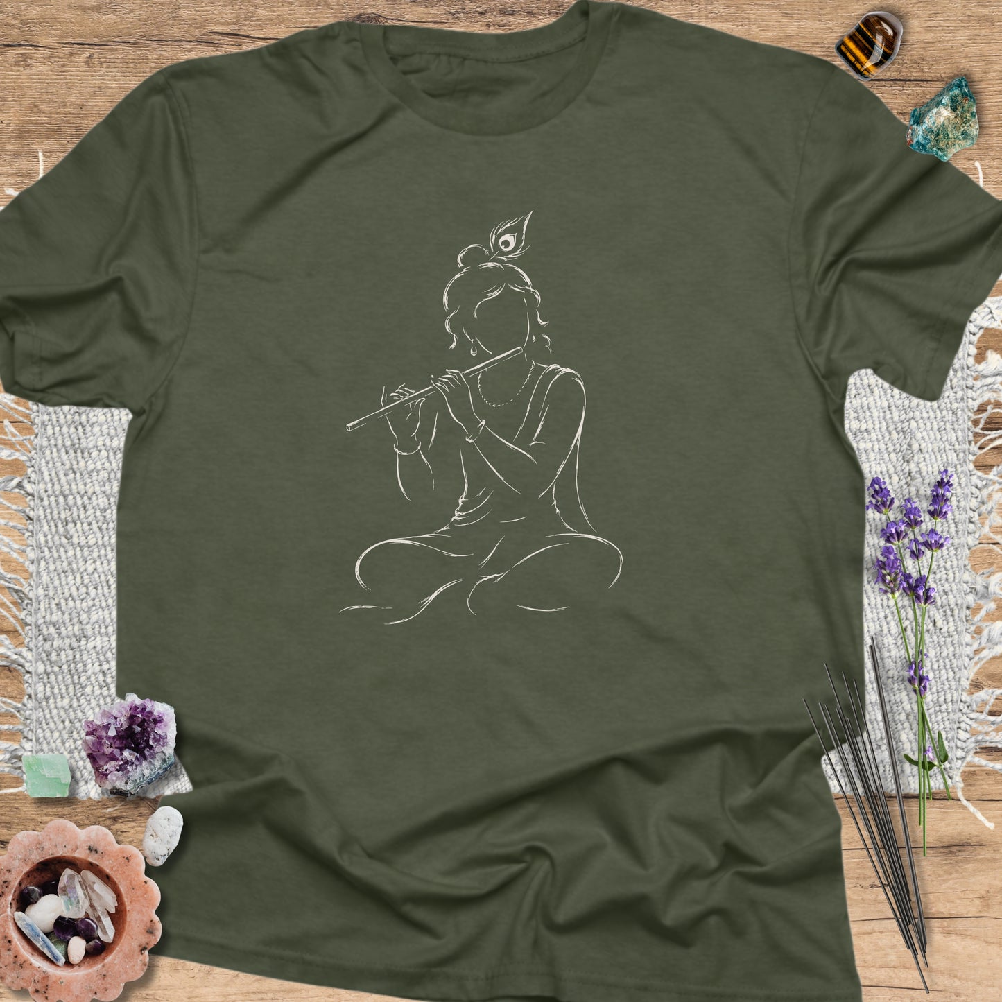 Krishna With Flute Military Green