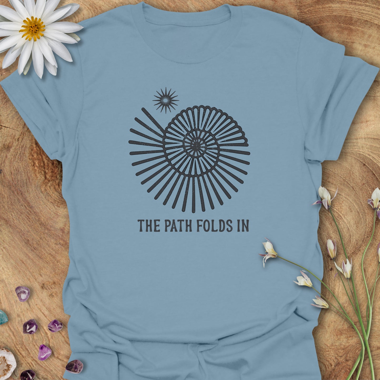 The Path Folds In T-Shirt Stone Blue