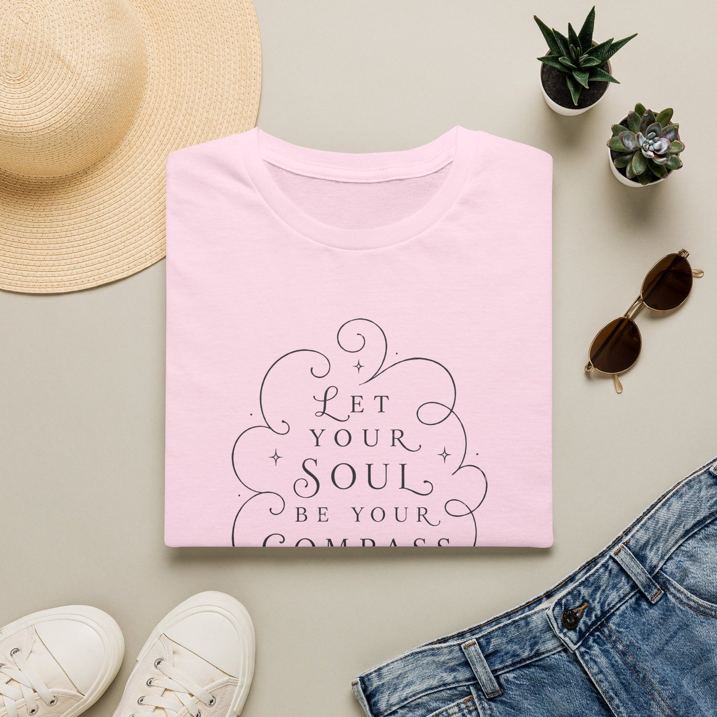 T-Shirt — "Let Your Soul Be Your Compass" Inspirational Graphic Tee Light Pink