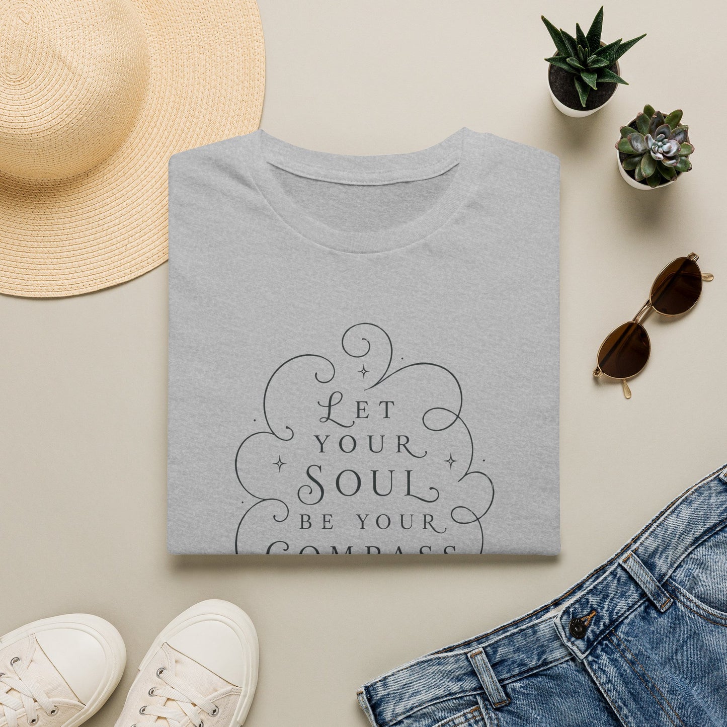 T-Shirt — "Let Your Soul Be Your Compass" Inspirational Graphic Tee Sport Grey
