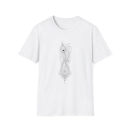 Peacock Feather Line Art Tee — Minimal Boho Graphic T-Shirt